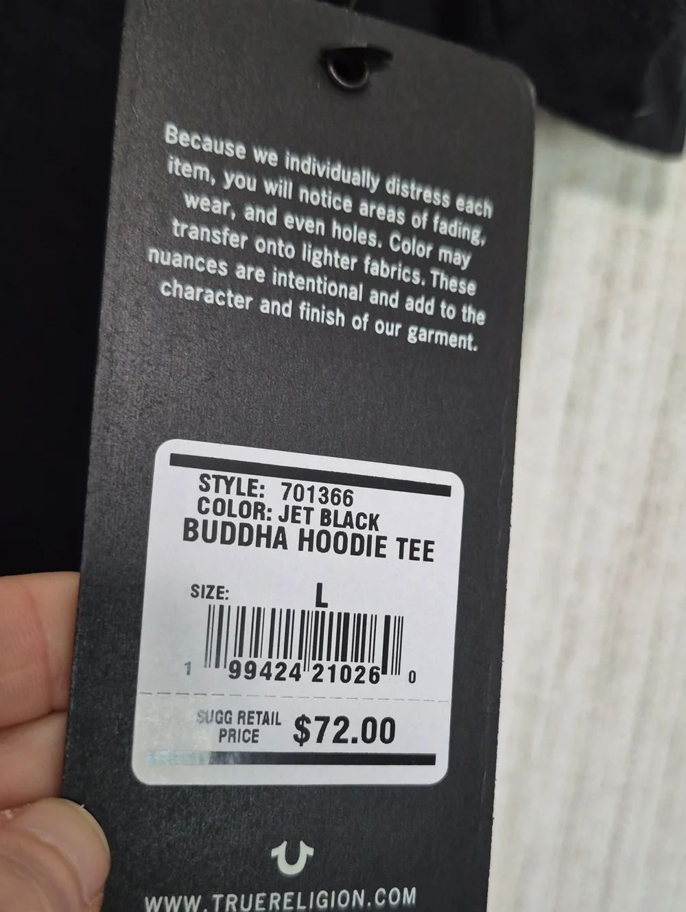 True Religion Buddha Hoodie Tee Jet Black Red Graphic Size L NWT